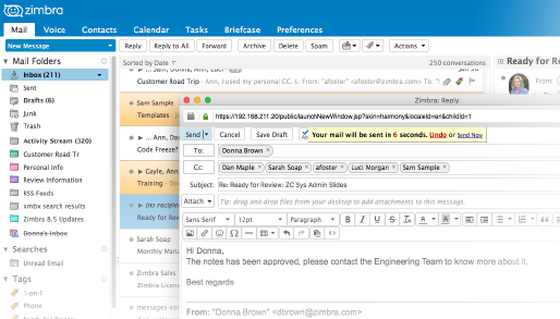 Evolutel zimbra pantalla muestra 3